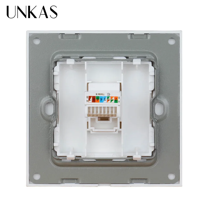 UNKAS с украшением в виде кристаллов Стекло Панель Мощность разъем 1 Gang RJ45 Интернет