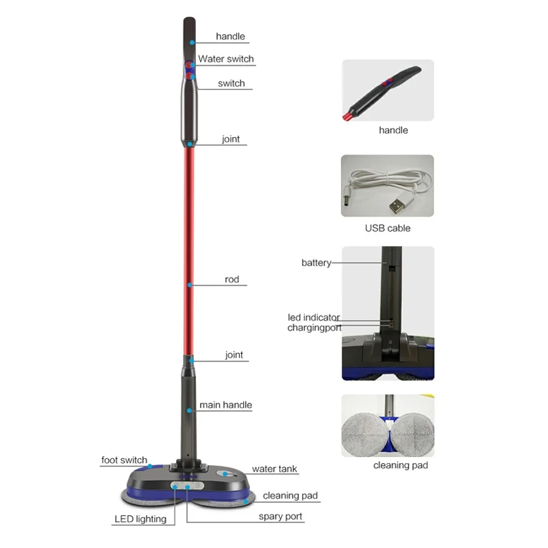 Швабра BOBOT MOP Pro с распылителем воды Беспроводная электрическая швабра ручная