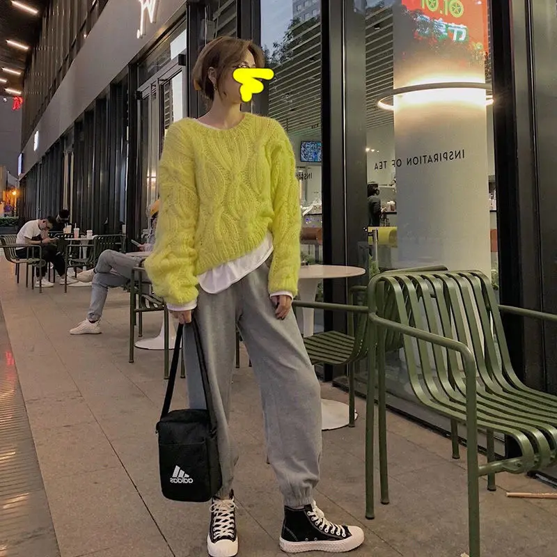 Mohair twist sweater women's loose lazy style autumn 2021 new ins temperament versatile super fairy Knitted Top | Женская одежда