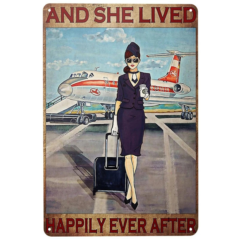

Blue Flight Attendant printed Metal Signs Retro Tin Signs Funny Poster Decor for Bar Pub Club Decoration for Living Room Home