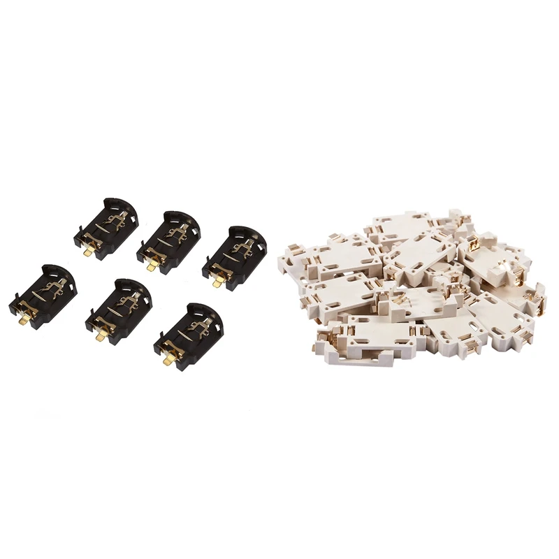 

26Pcs Plastic Housing Cr2032 Button Cell Battery Socket Holder Case - 6Pcs Brown & 20Pcs White, Gold