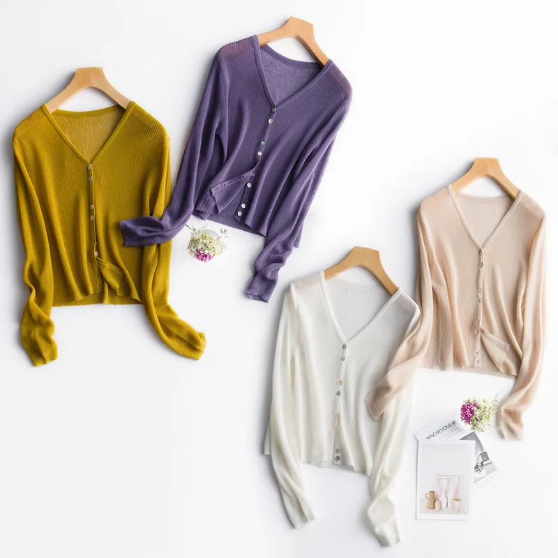 2020 Летний Новый дизайн вязаный кардиган из смешанной пряжи v-образный вырез