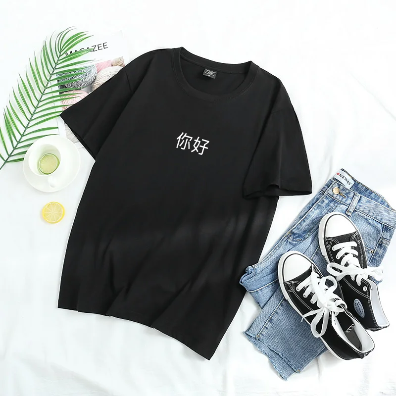 TOPESKO круглый вырез горловины короткий рукав с китайскими иероглифами футболка
