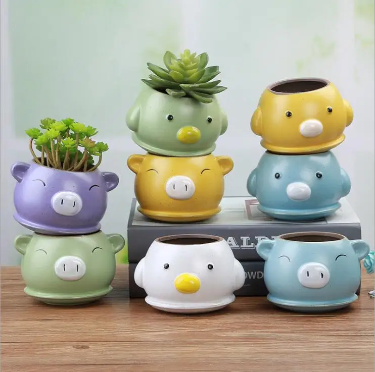 Вазон для суккулентов милый цветочный горшок с животными маленький животные