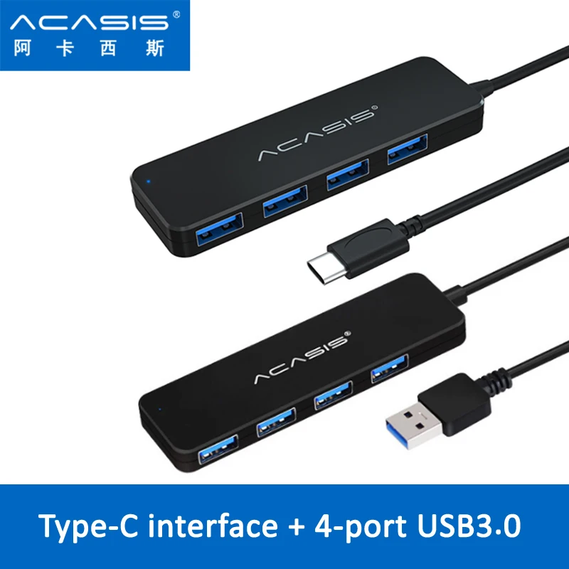 Acasis USB 3.0 Hub 4 Port Multi Power Adapter Hub USB 3,0/Type-c/ for PC Computer Accessories USB Splitter for Macbook