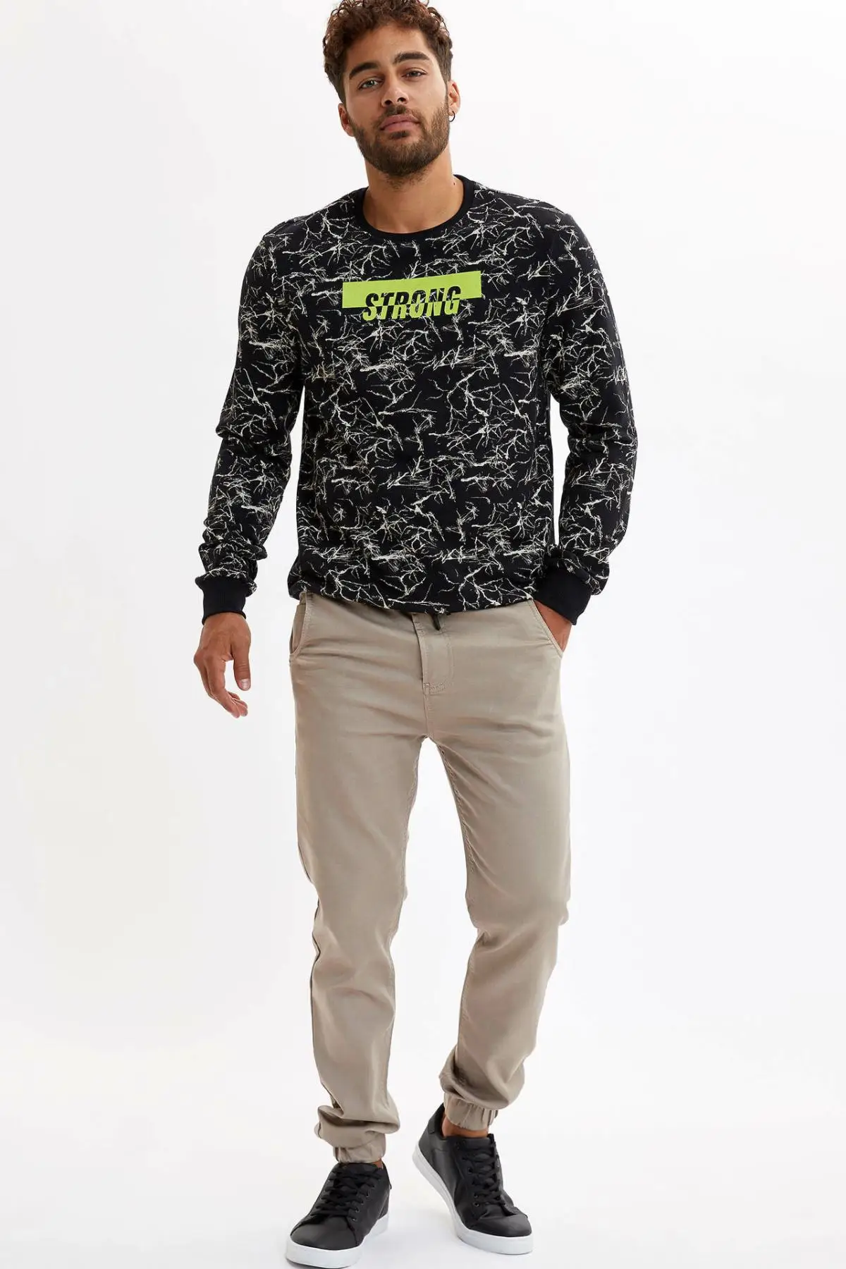 Дефакто мода Crewneck Вода рябь Письмо шаблон пуловеры Джокер повседневная