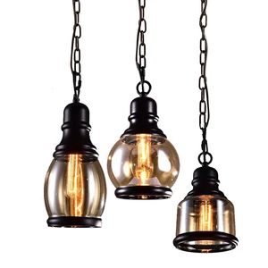 Vintage Loft Pendant Lights Black Industrial Style Amber Glass /Restaurant Retro Room Bar Bed Room Other Bedrooms Hanging Lights