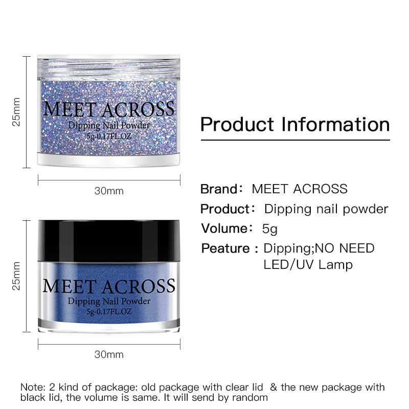 

MEET ACROSS Dipping Nail Powder Gradient French Dip Nail Glitter Without Lamp Cure Chrome Pigment Powder Nail Art Design