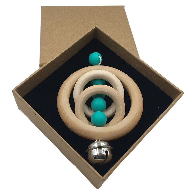 

2021 Hot Sale High Quality Kids Toys Beech Wooden Rings 80mm Silicone Beads Teether Toys Baby Gifts Toddler Toys Baby Rattles