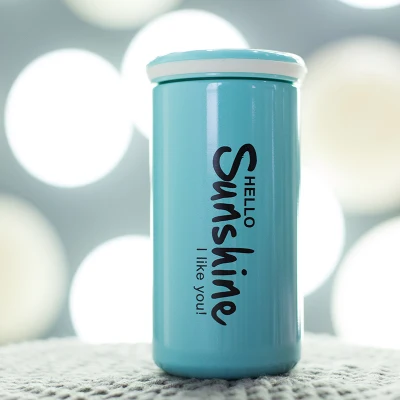 Синий 350ml Thermos Cup Stainless Steel Black Coffee Mug Thermos Cute Kids Thermos For Tea Travel Mug Thermo Bottle Mini Porcelain - Цвет: Синий
