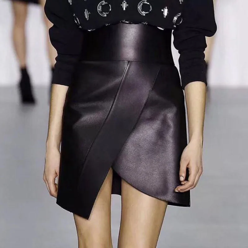 

Женская кожаная юбка большого размера из овечьей кожи, качественная короткая юбка из натуральной кожи, юбка-карандаш с мехом