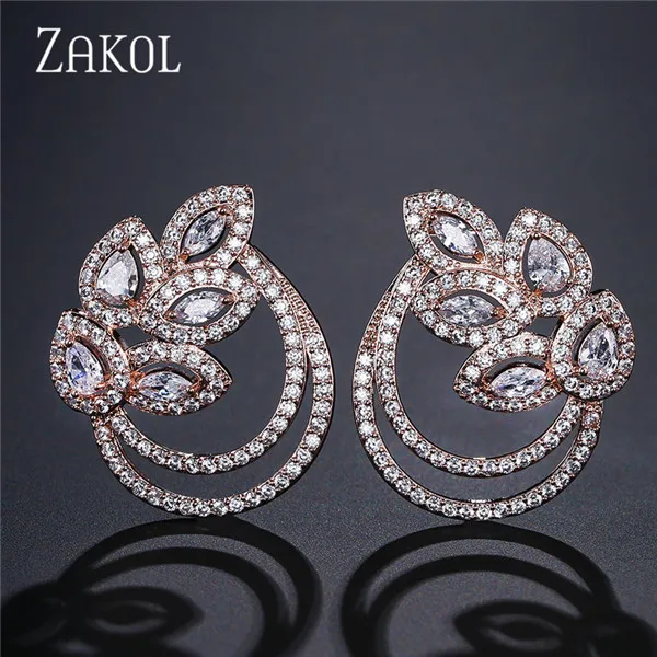 Rose Gold Color ZAKOL Роскошные прозрачные циркониевые серьги с цирконием кубической огранки для женщин модные свадебные украшения FSEP2130 - Окраска металла: Rose Gold Color
