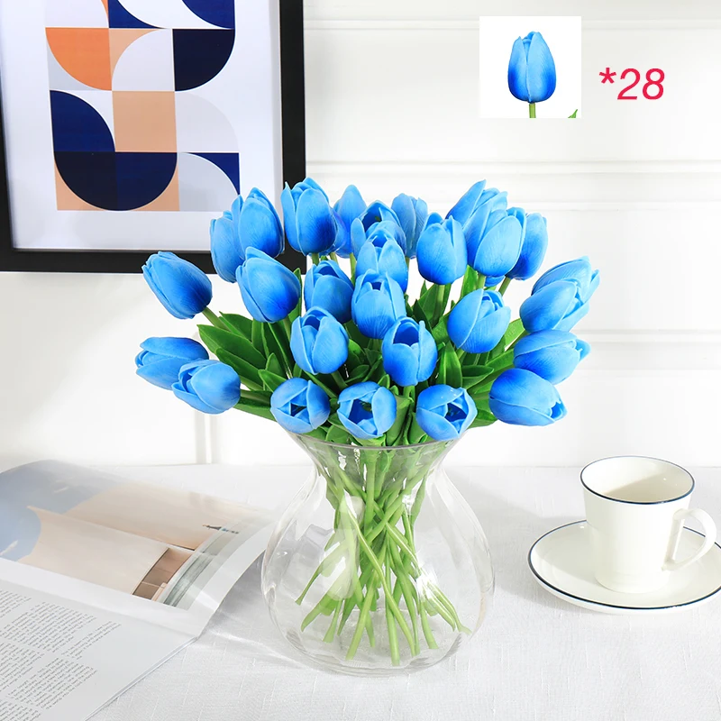 SMTYJX017 28 шт. тюльпан Флорес Искусственные цветы латекс Tulipany красота навсегда Свадебный Роскошный домашний декор осень украшения подарок на день Святого Валентина - Цвет: SMTYJX017