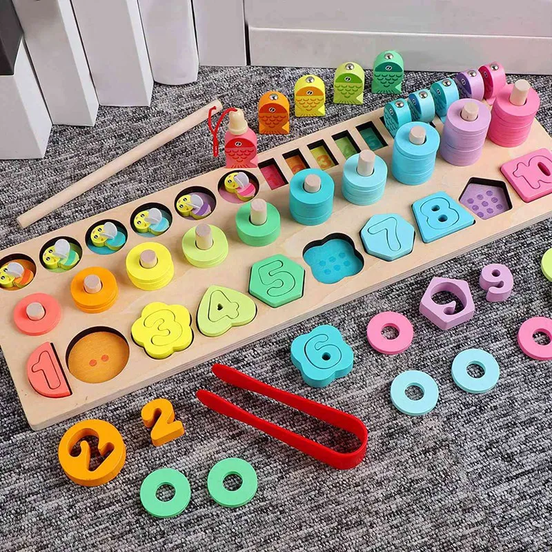 

20Pcs Children Play House Storage House Travel Bus Toy & 1 Set Wooden Number Puzzle Sorting Toys for Toddlers