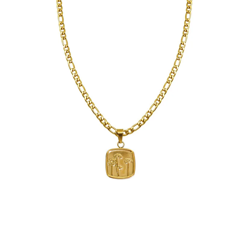 

POTCET Korea 2021 Fashion Trend New Women's Stainless Steel Dandelion Necklace Pendant Geometric Hip Hop Jewelry Free Shipping