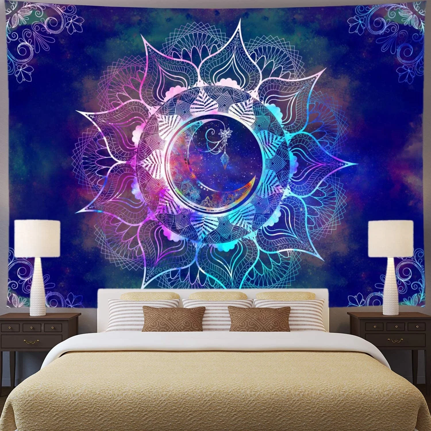 

NEW Mandala Tapestry Blue Starry Sky and Moon Tapestry Psychedelic Indian Tapestry Bohemian Hippie Tapestry Trippy Mandala 2021