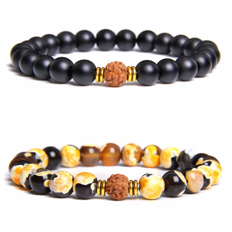 Мужской браслет с натуральными бусинами черный оникс 8 мм круглые Агаты чакры