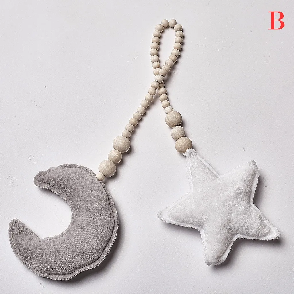 Nordic Wind Moon Pentagram Wooden Beads Charm Children's Room Crib Props Tassel Pendant Home Ornaments pendant supplies#gh | Дом и сад
