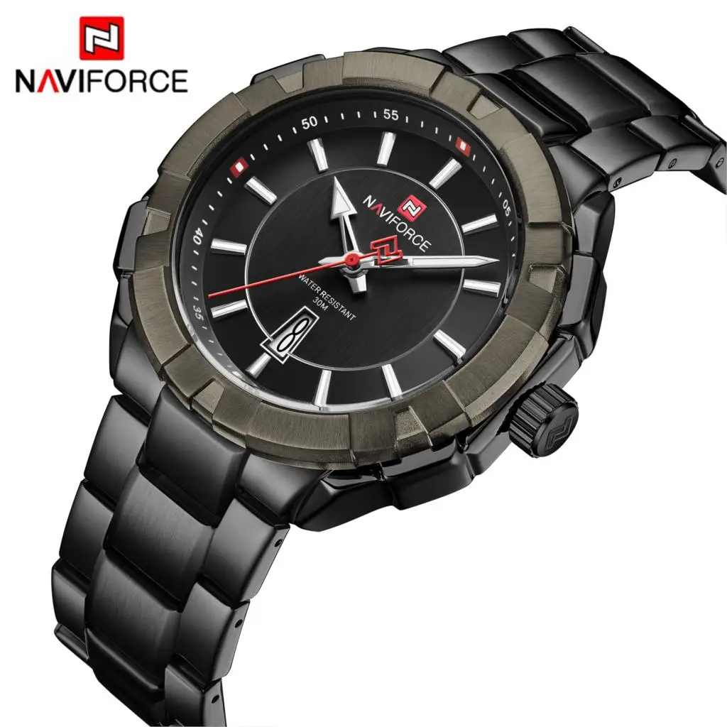 

Часы наручные NAVIFORCE мужские кварцевые, брендовые модные повседневные водонепроницаемые, из нержавеющей стали