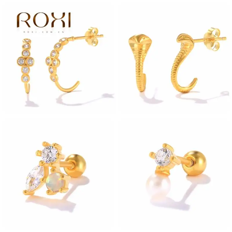 

ROXI Zircon Opal Pearl Stud Earrings for Women 925 Sterling Silver Earring Jewelry Cobra Snake Earing Fashion Piercing Brincos