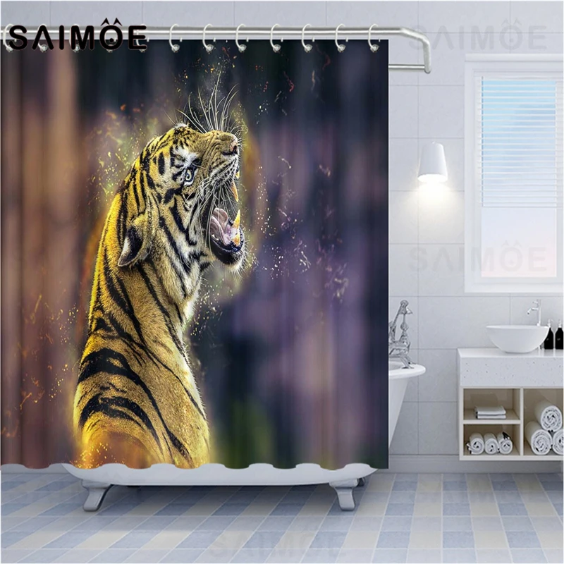 Занавеска для душа SAIMOE с изображением диких животных s Тигр и сова занавеска