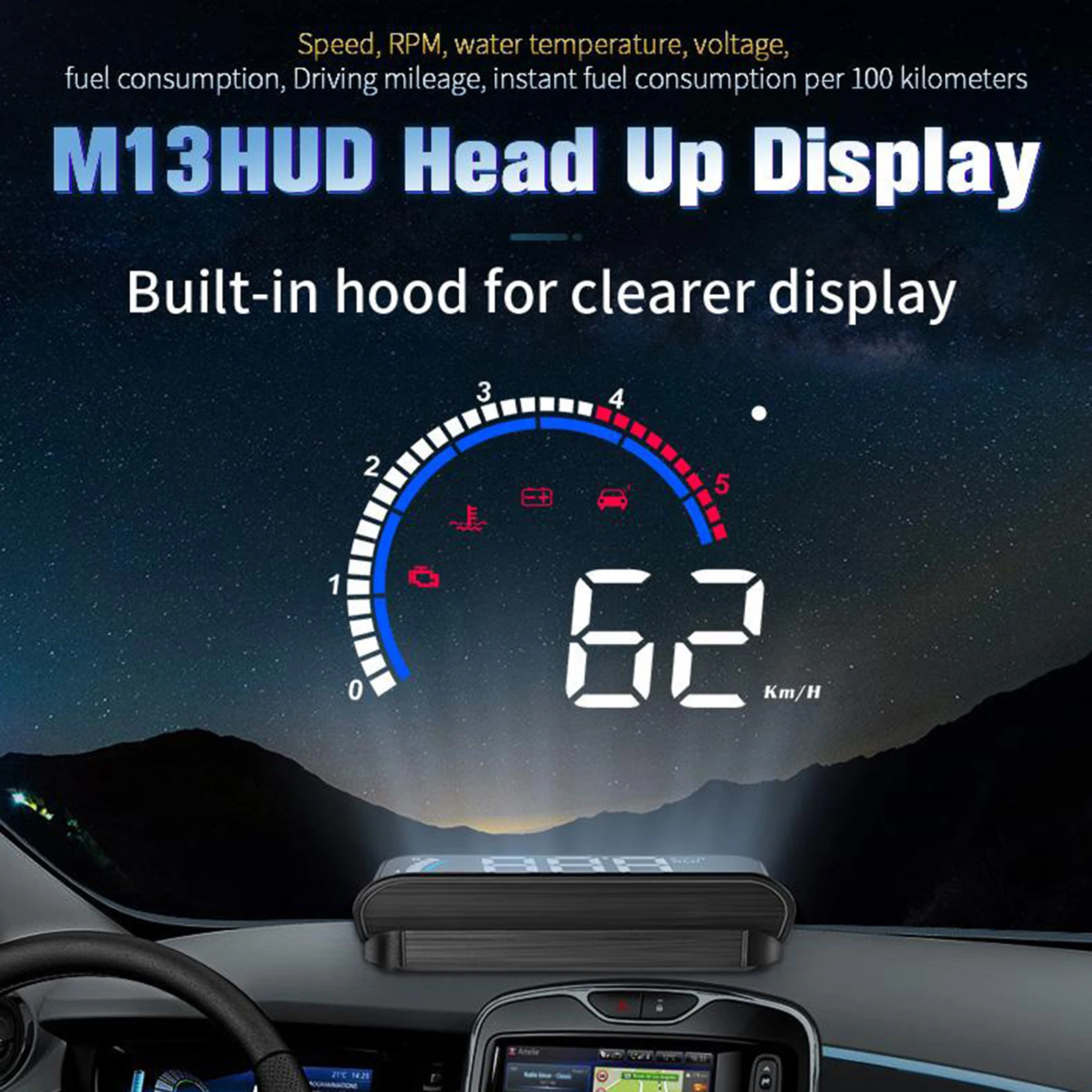M13 Авто 3 5 дюймов HUD Дисплей проектор на панель управления OBD2 II EUOBD Спидометр