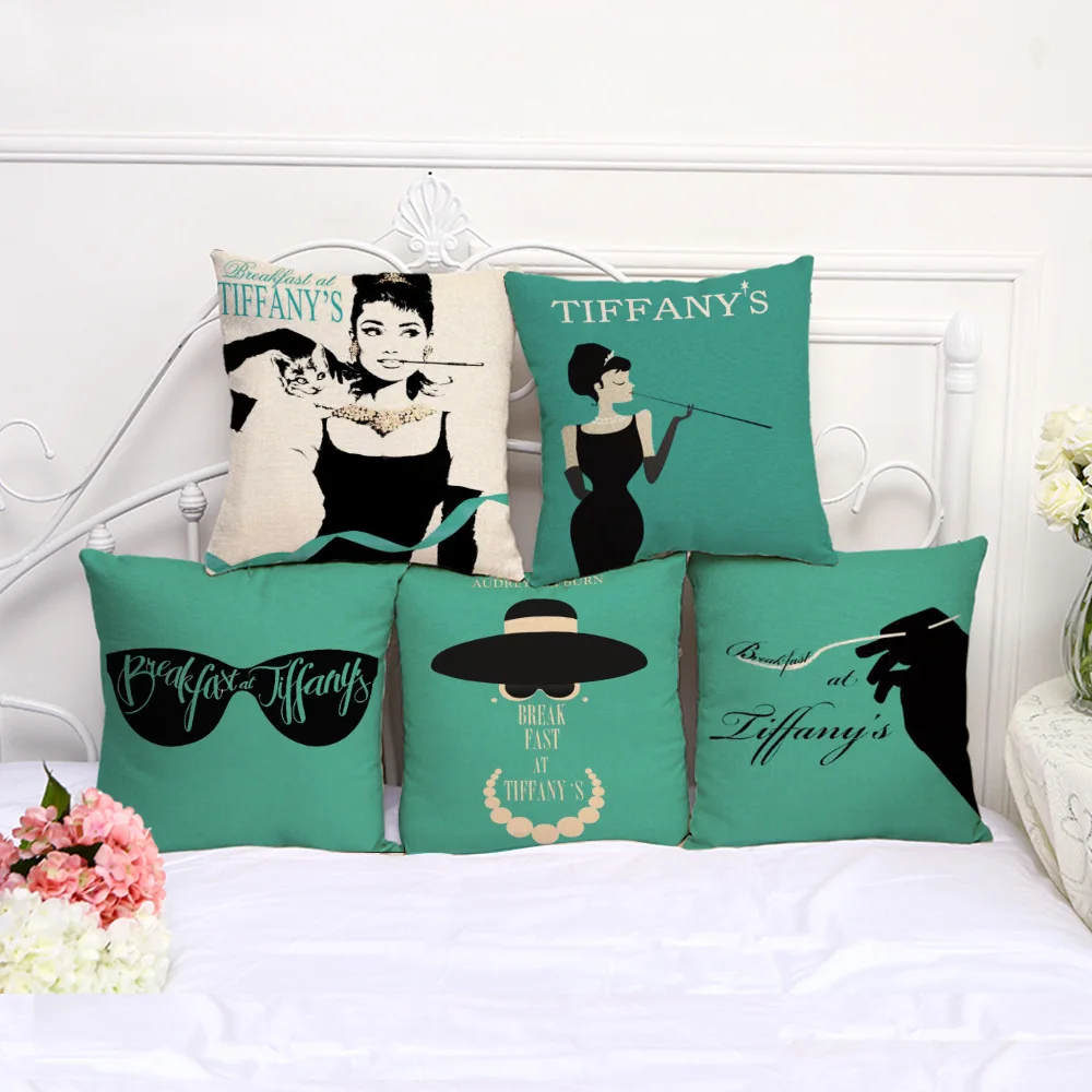 

Tiffany Breakfast Audrey Hepburn Printed Cotton and Linen Sofa Pillowcase Decorative Pillowcase Pillowcase Wholesale