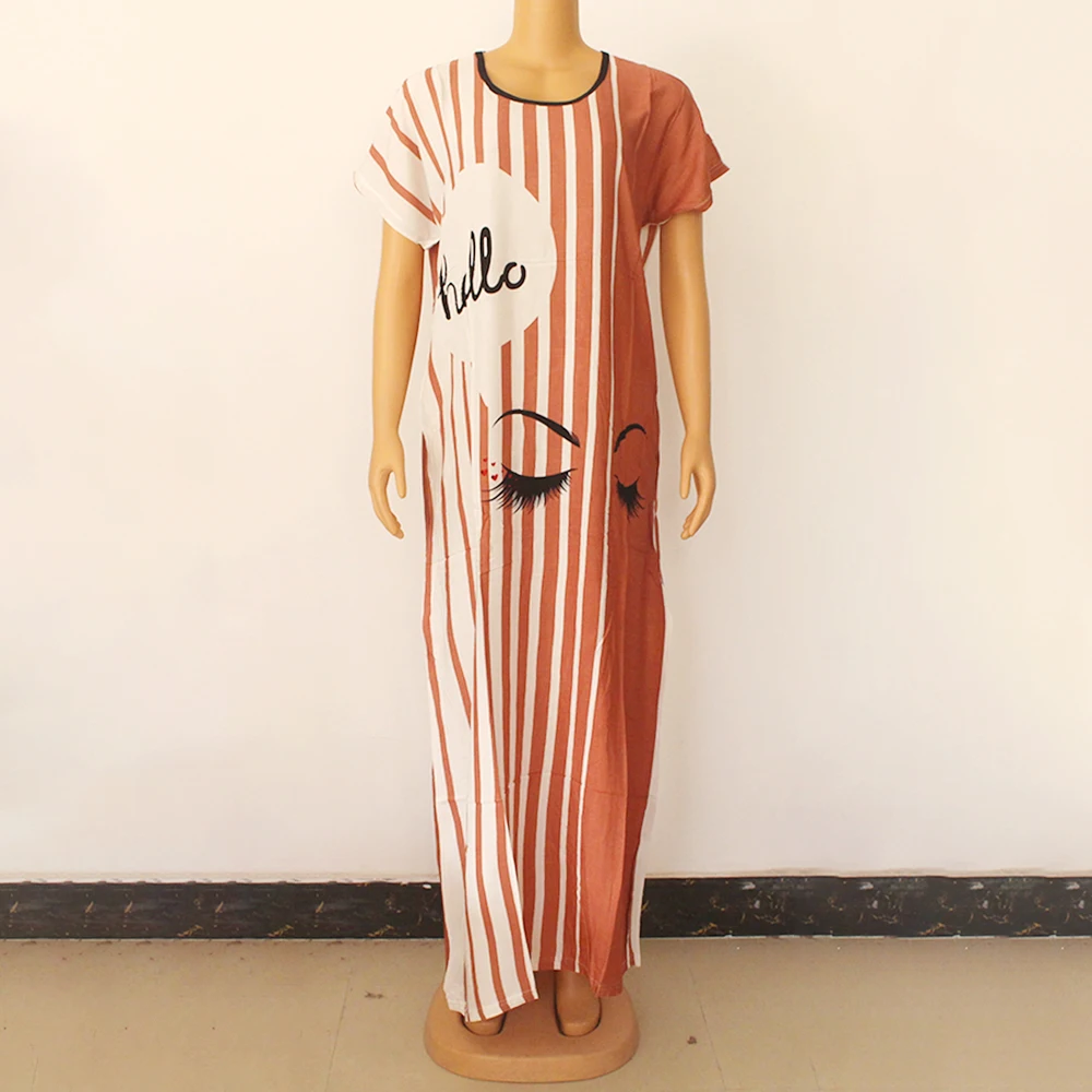 

Stripe Long African Maxi Dresses For Women High Quality 2021 Splicing Ankara Loose Pullover Casual Daily Female Africa Clothing