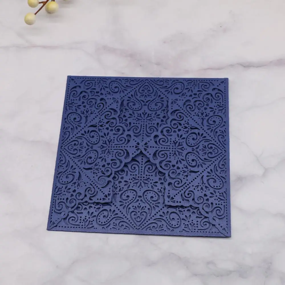 

30pcs/lot Black Four-Folded Wedding Invitations Cards Laser Cut Wedding Card Birthday Party Invitations Gift Cards