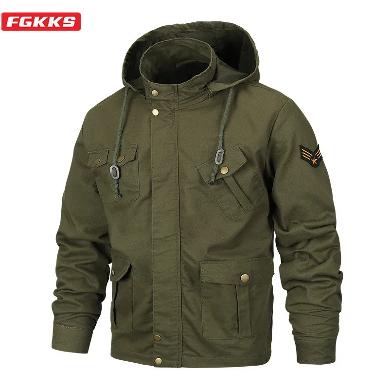 

Мужская однотонная куртка-карго FGKKS, повседневная моющаяся куртка на весну и осень