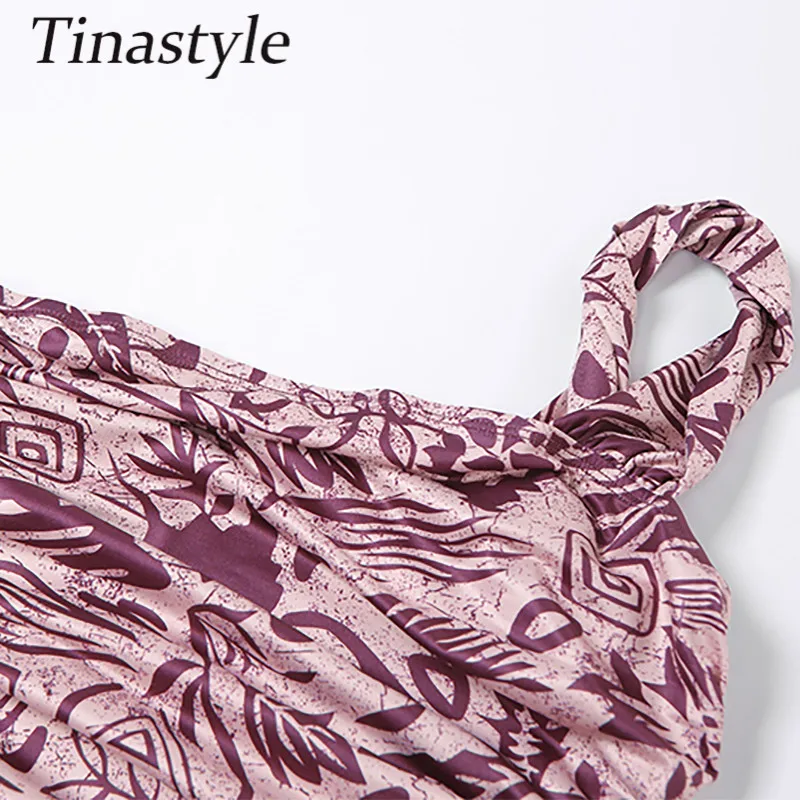 

Tinastyle Print One Shouolder Crop Top and High Split Skirt Women Two Piece Set High Waist Bodycon Party Outfits Streetwear Y2K