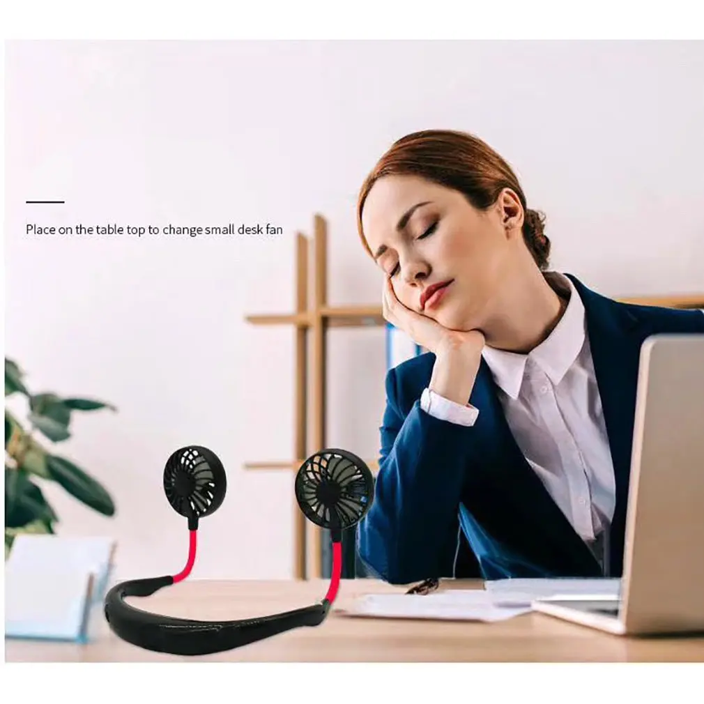 USB Double Head Hanging Neck Small Size Handheld Electric Fan Air Conditioner Cooler Cooling Summer Desk Table Dropshipping | Бытовая