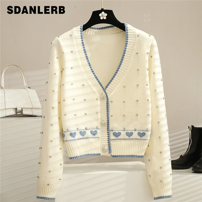 

Новинка 2021, свитер ранней осени, женское свободное и ленивое пальто в стиле Стразы с V-образным вырезом, кардиган, тонкая вязаная куртка с дли...