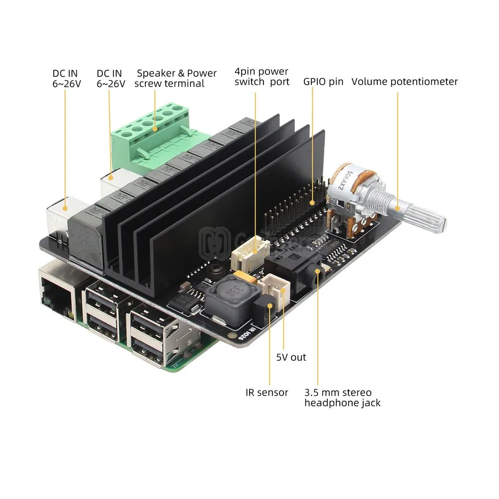 Raspberry Pi 4 Модель B/3B+/3B HIFI DAC Full-HD усилитель класса D звуковая карта, X450 аудио Плата расширения Raspberry Pi музыкальный плеер