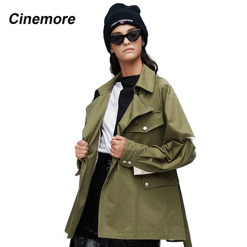 Пальто женское демисезонное двубортное короткое из хлопка зеленого