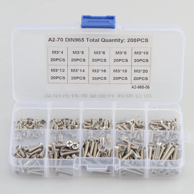 countersunk flat head phillips mini screw set M3 304 Stainless Steel steel computer notebook laptop screws kit 200Pcs/set