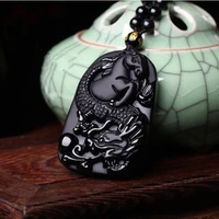 natural obsidian dragon horse pendant fine jewelry lucky ward off evil spirits auspicious amulet necklace accessories