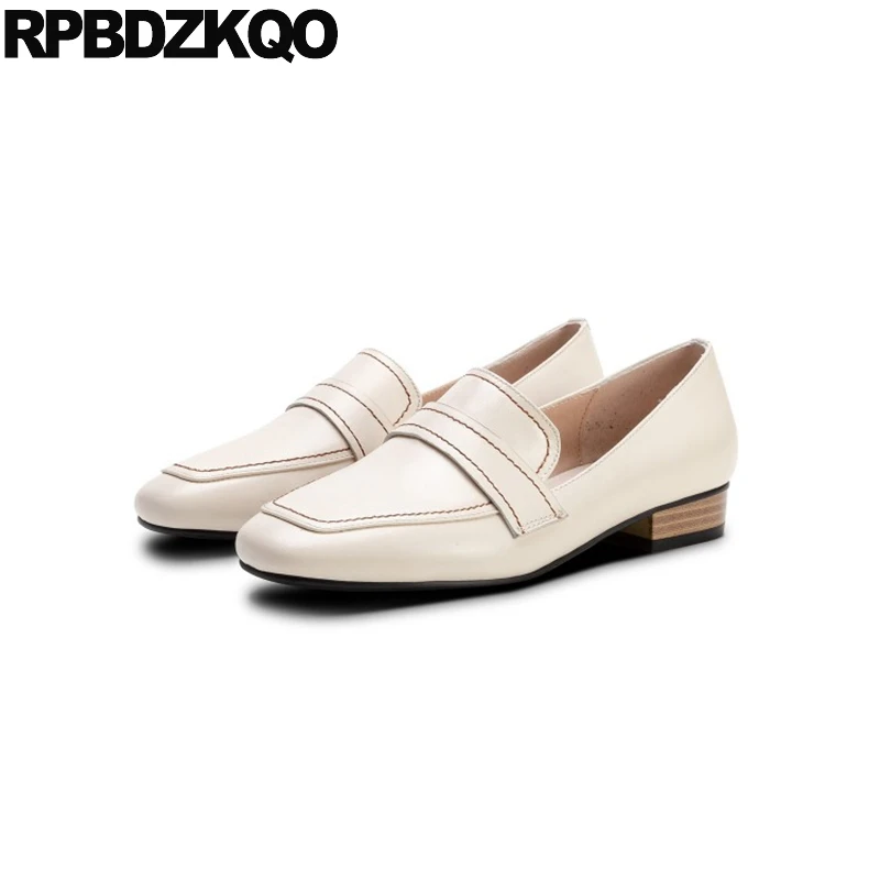 Женские дизайнерские туфли из натуральной кожи бежевые туфли-лодочки на толстом