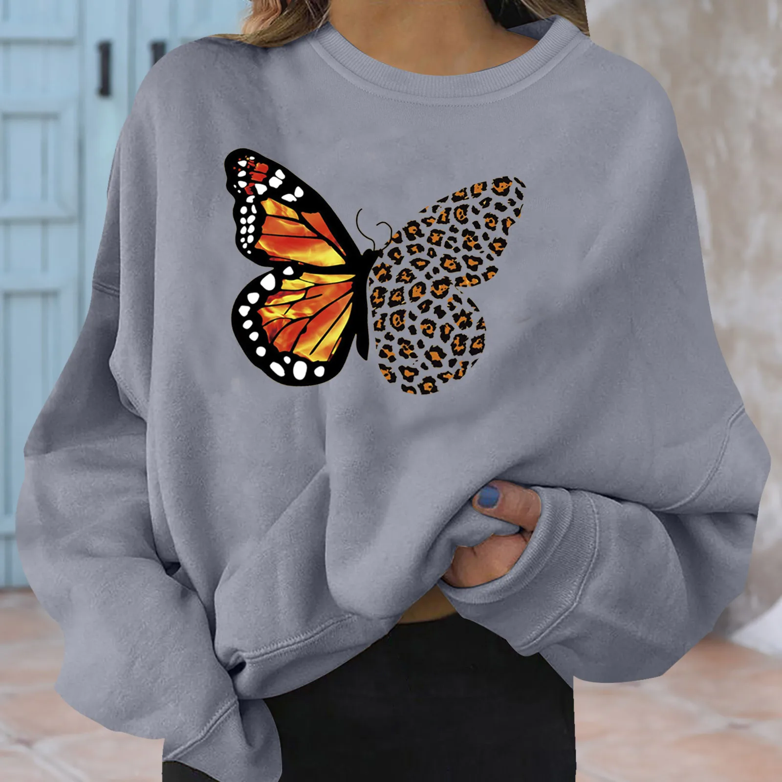 

Harajuku Casual Streetwear Top Women's Casual Butterfly Printed Long Sleeve Round Neck Sweatshirts Ladies Casual Loose Top