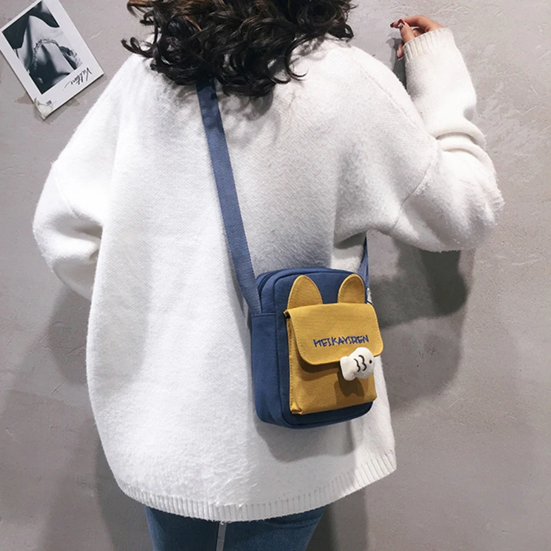 

Fashion Women Messenger Bag Phone Pocket Crossbody Shoulder Bag Handbag Cute Cartoon Small Flap Purse Canvas