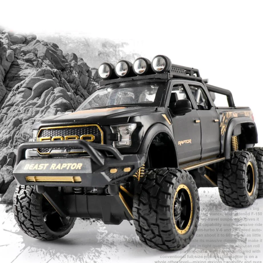 Hot 1:28 scale wheels Ford F150 Raptor metal model with light and sound Pickup truck diecast car pull back alloy toy collection