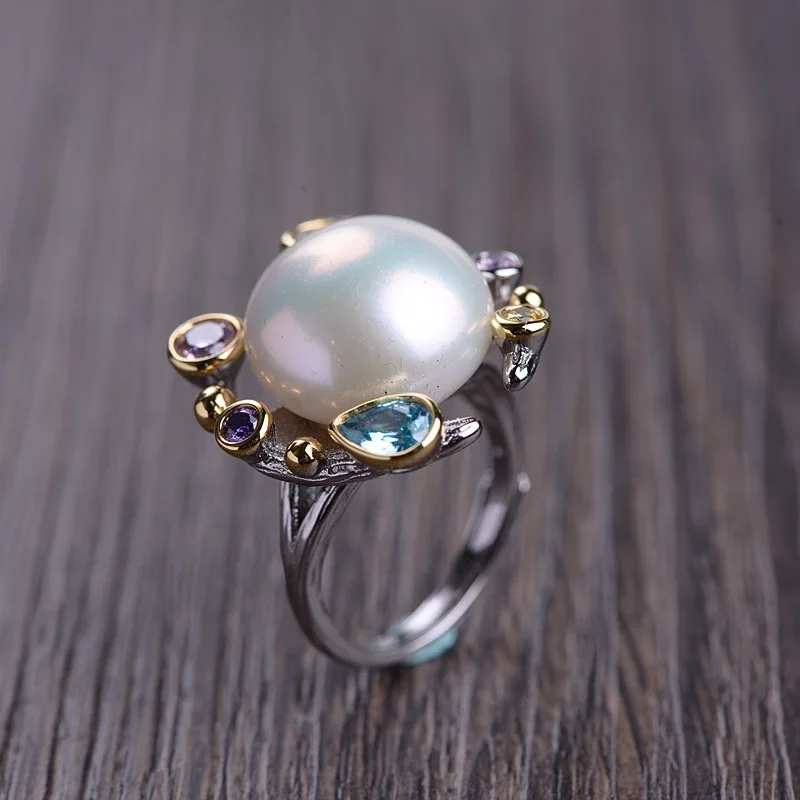 Модные женские Кольца FNJ из натурального жемчуга серебро 925 пробы регулируемый