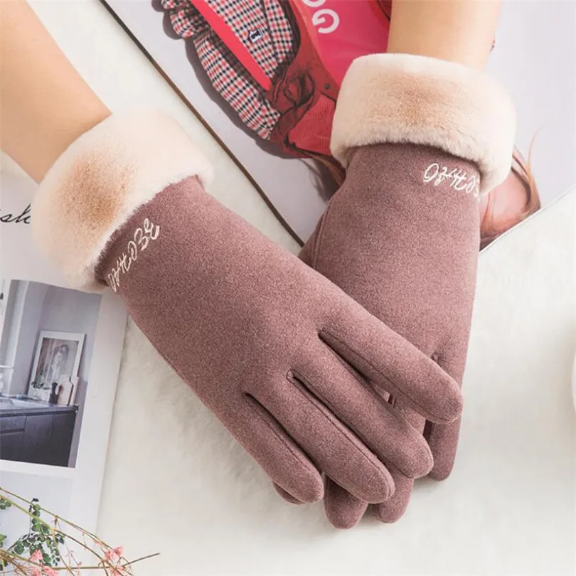 

YSDNCHI Warm Windproof Touched Screen Gloves New Female Winter Outdoor Sports Fashion Women Fur Plush Ski Cashmere Mittens