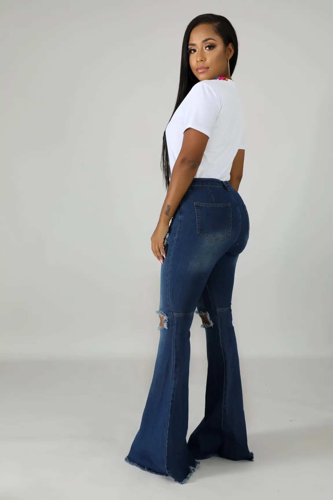 

Fashion All-Match, Old-Fashioned Hem Trouser Holes, Flared Wide-Leg Denim Pants