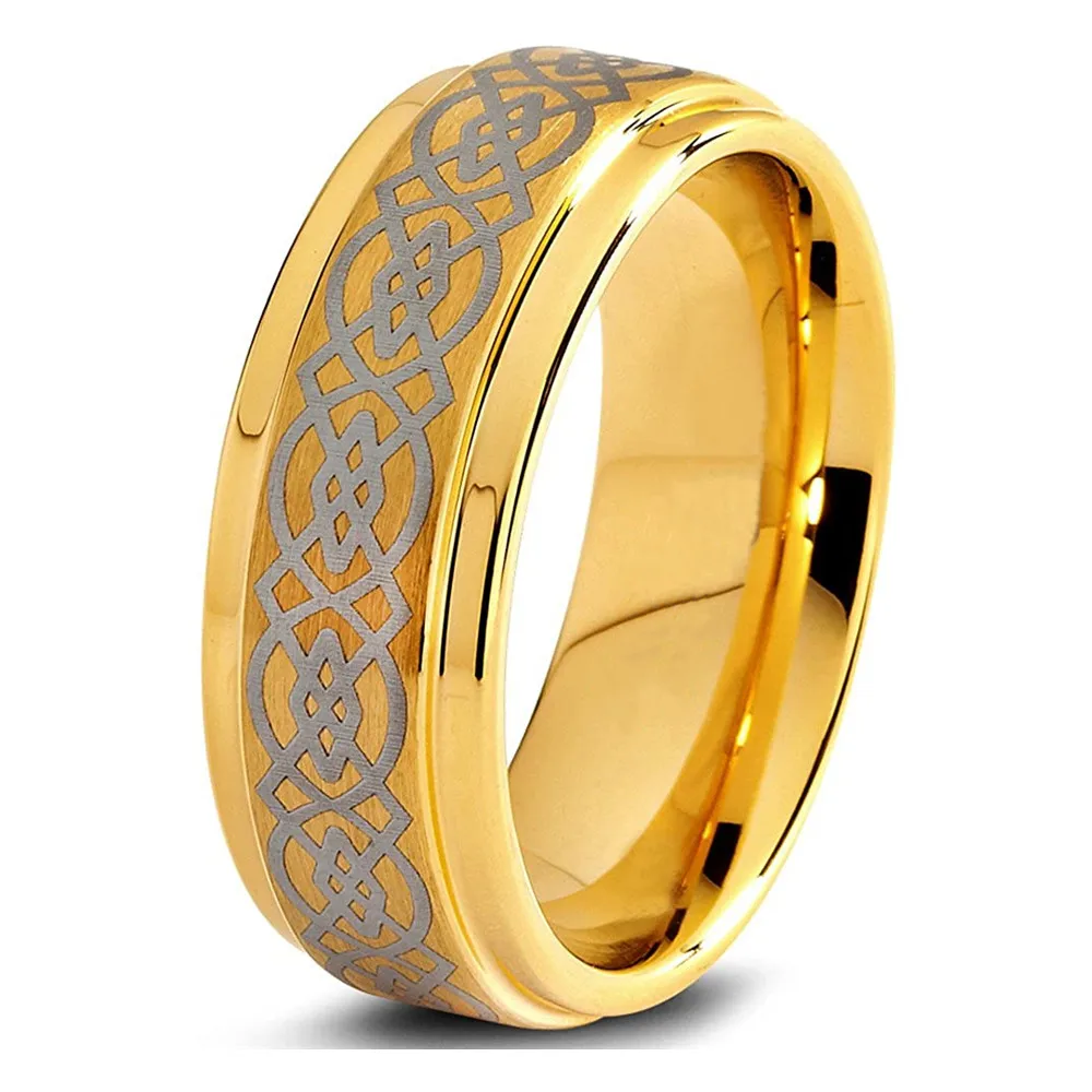 

Men's Polished Step Edge Stainless Steel Rings Irregular Knot Pattern Wedding Engagement Ring Party Anniversary Gifts Size 6-13