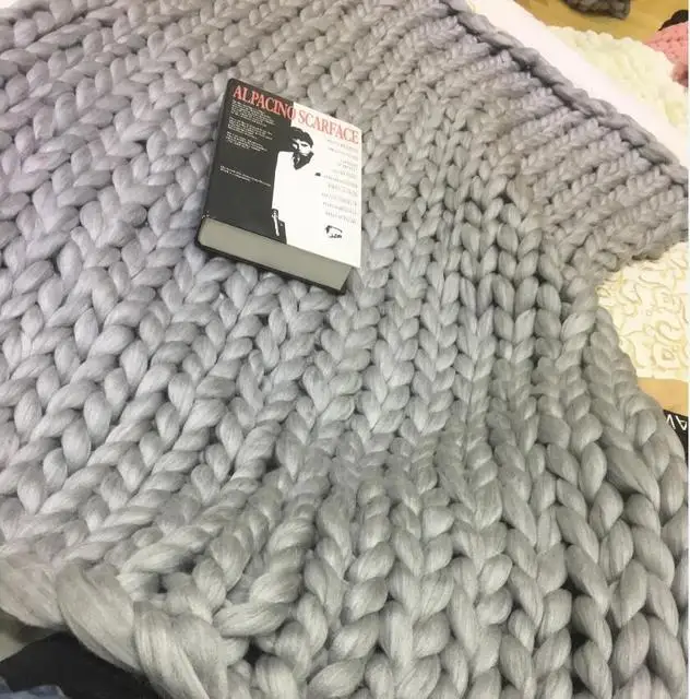Light Gray 2x2 м одеяло крупной ручной вязки Большая мягкая теплая зимняя кровать диван одеяло толстая пряжа мериносовая шерсть объемное вязаное одеяло - Цвет: Light Gray