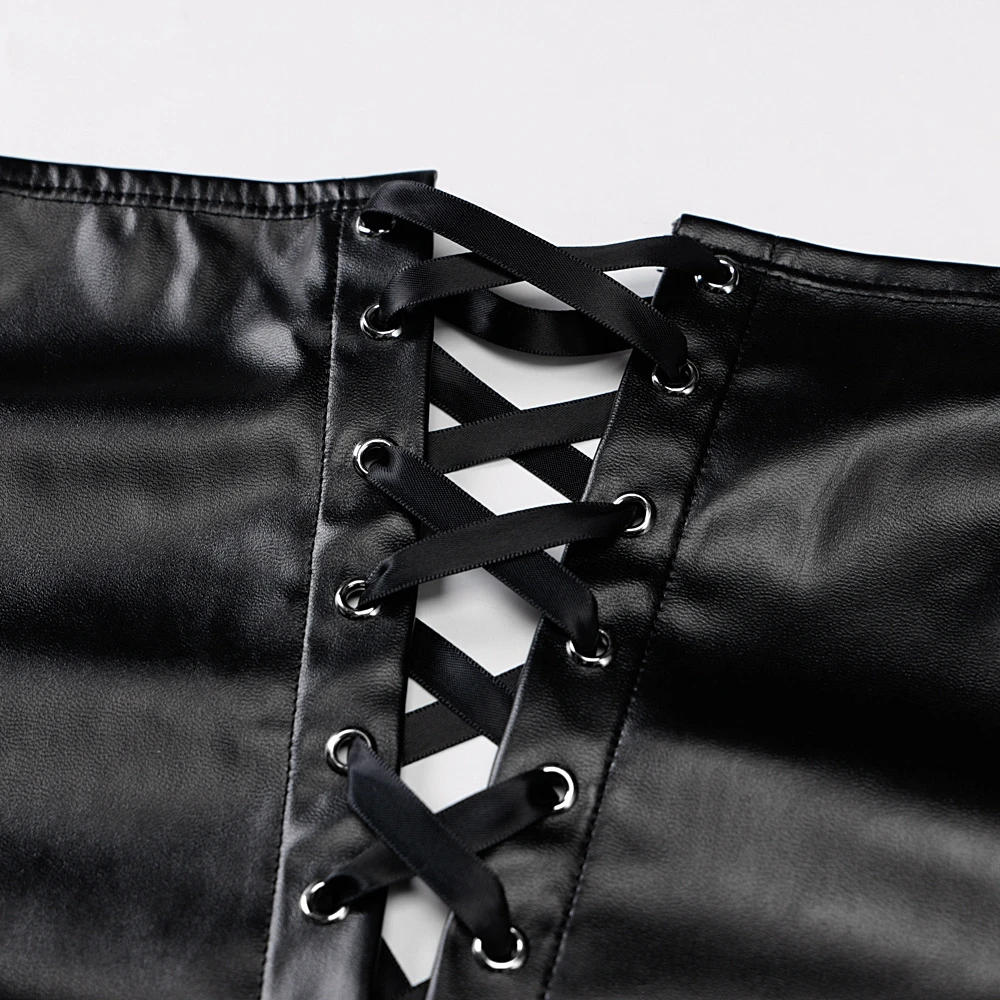 

Sexy Vintage PU Leather Black Bustier Corset Top Cyber Y2k Hook Boning Tube Crop Tops Women Sleeveless Tank