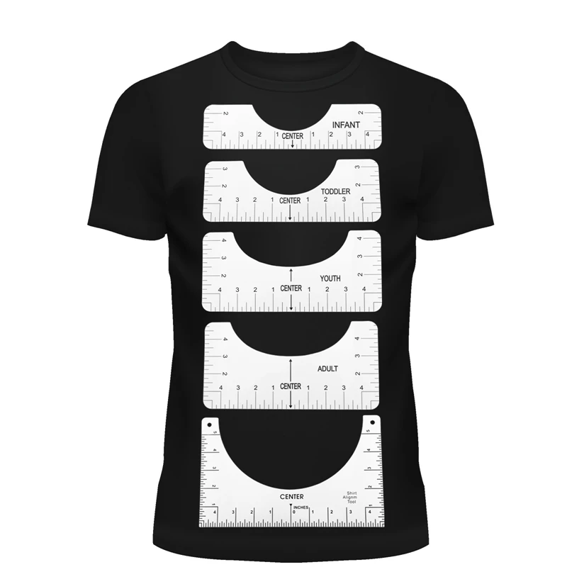

5Pcs T-Shirt Alignment Ruler For Guiding T-Shirt Design Fashion Rulers With Size Chart For Adult Youth Toddler