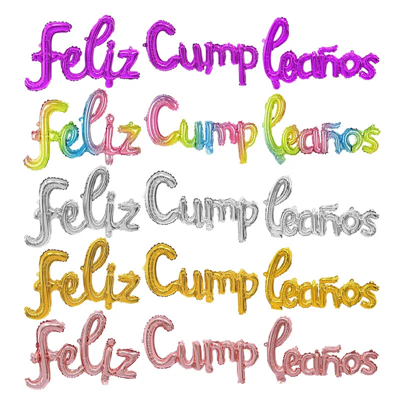 1set Happy Birthday Balloons Spanish Birthday Letters Balloons Rose Gold Foil Globos Adult Kids Birthday Party Baby Shower Decor