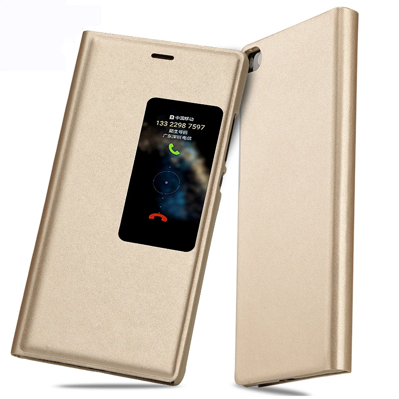 Ультратонкий чехол-книжка из искусственной кожи с окошком для Huawei P8 | Мобильные